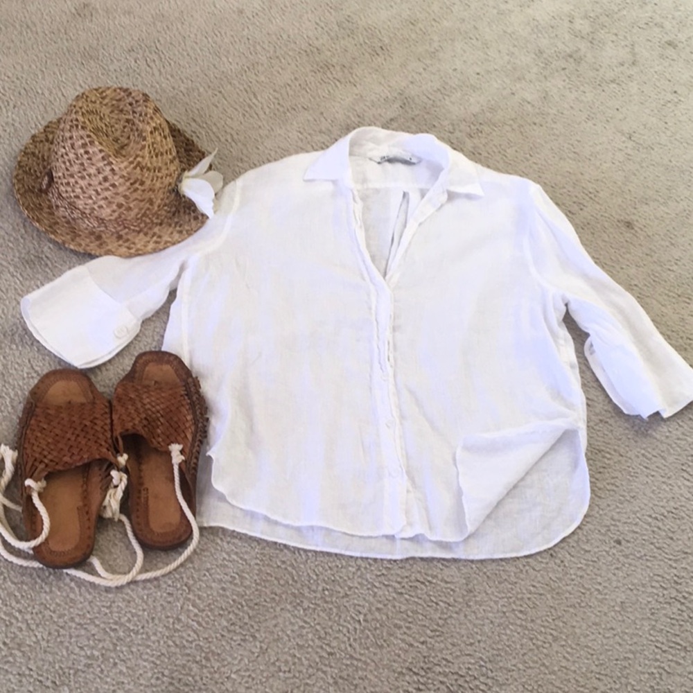 ZARA/BASIC V-NECK BUTTON FRONT SIDE SLIT SHIRT/NEW - image 4